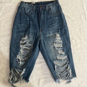 Fashion Nova- Women’s Blue Ripped Jean Shorts